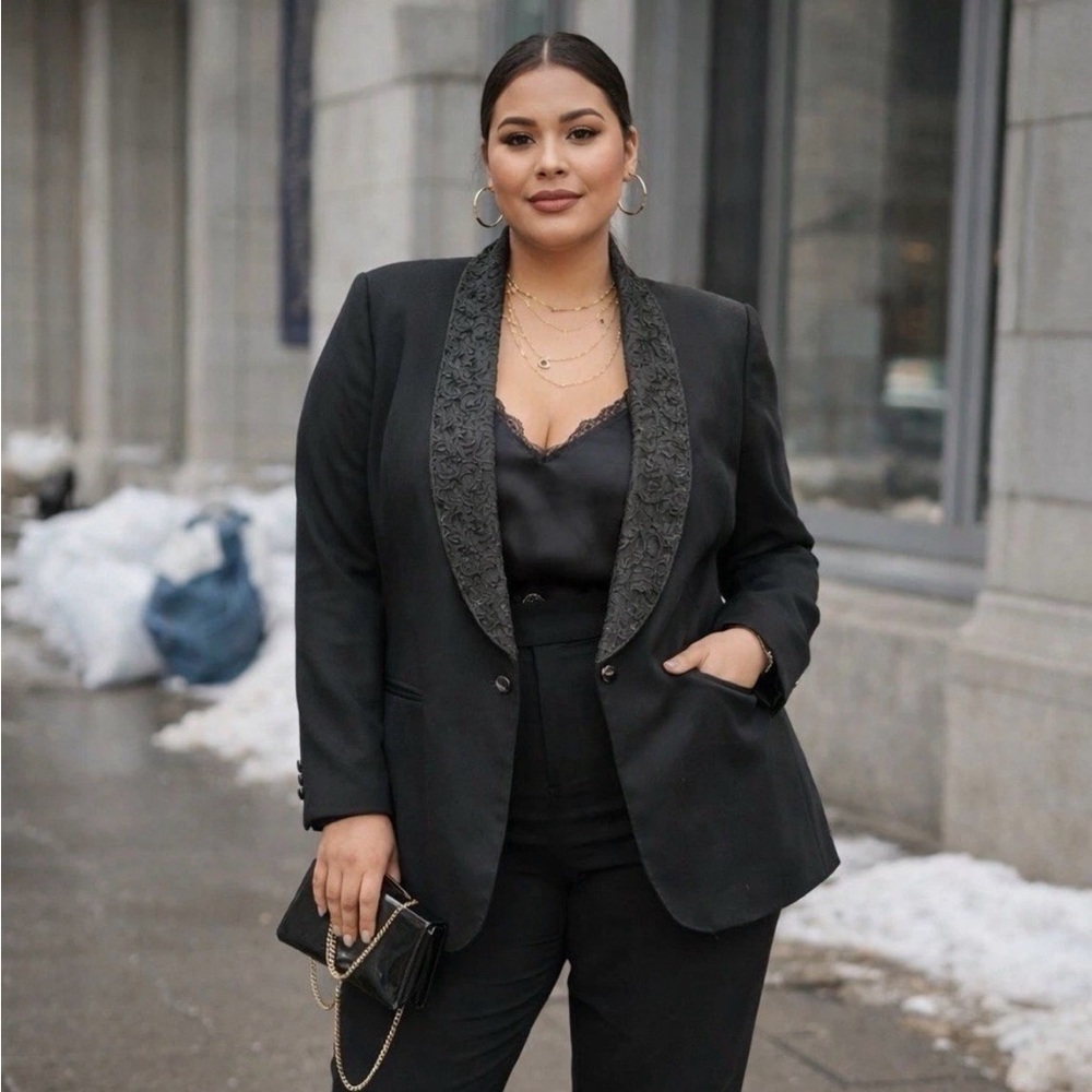 Vintage Jessica McClintock Black Tuxedo Blazer Lace Shawl Lapel Plus Size 18